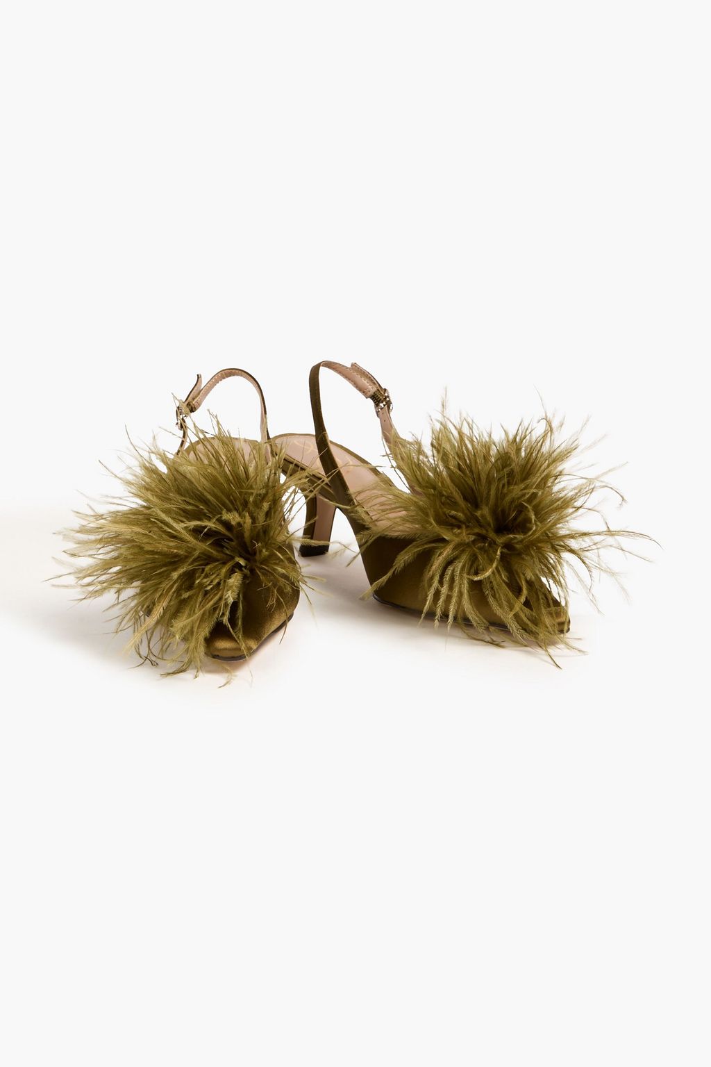 SAM EDELMAN Feather-embellished satin slingback pumps