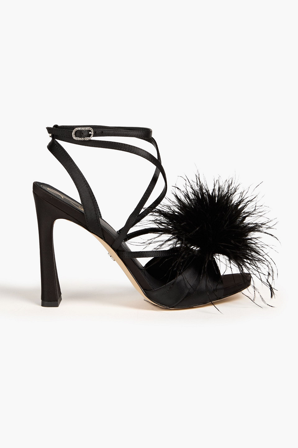 Sam Edelman - Leon feather-trimmed satin sandals - Black - EU 40
