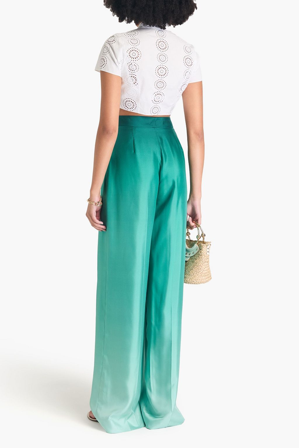OSCAR DE LA RENTA Pleated dégradé silk-twill wide-leg pants