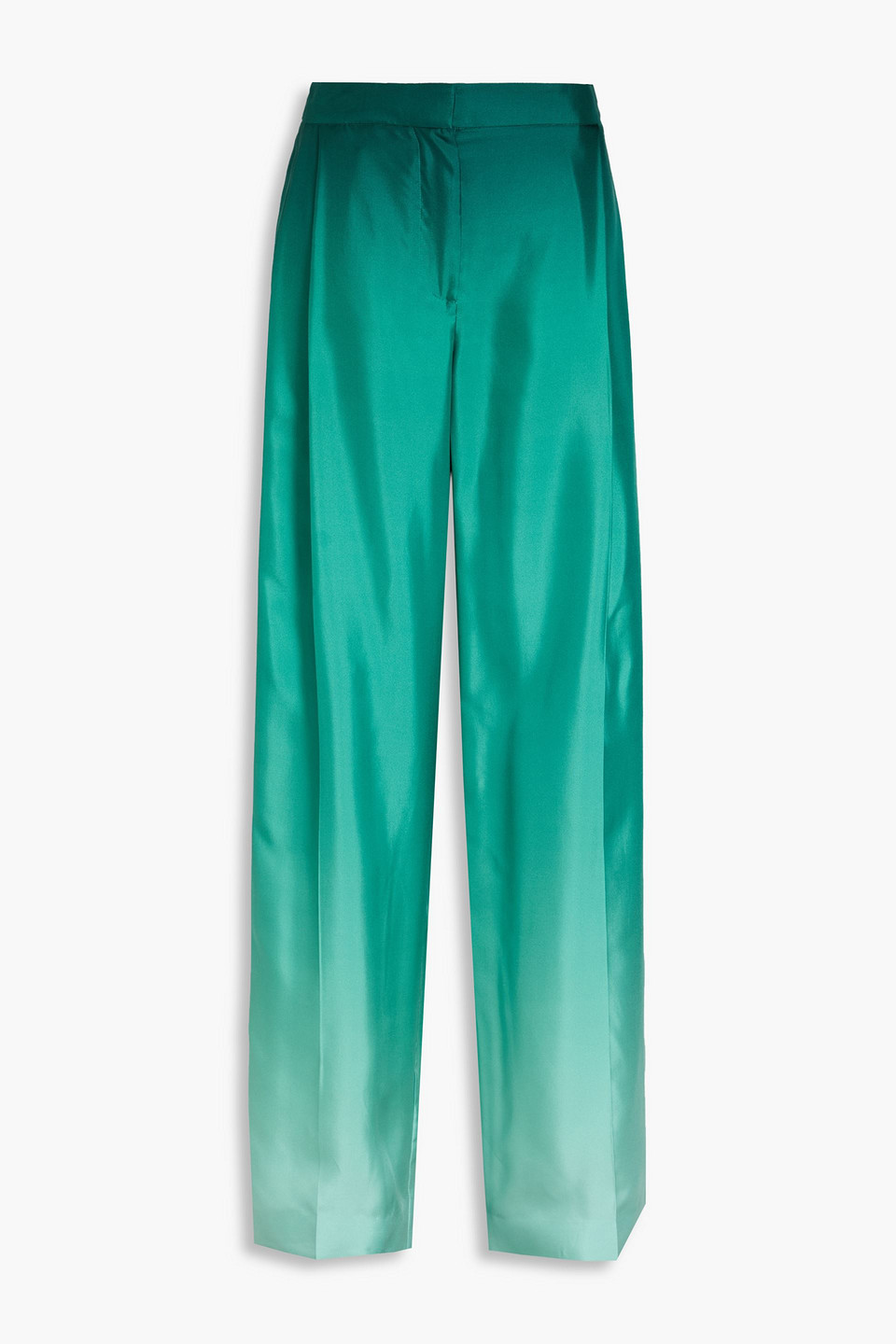 Oscar De La Renta Pleated Dégradé Silk-twill Wide-leg Pants In Jade