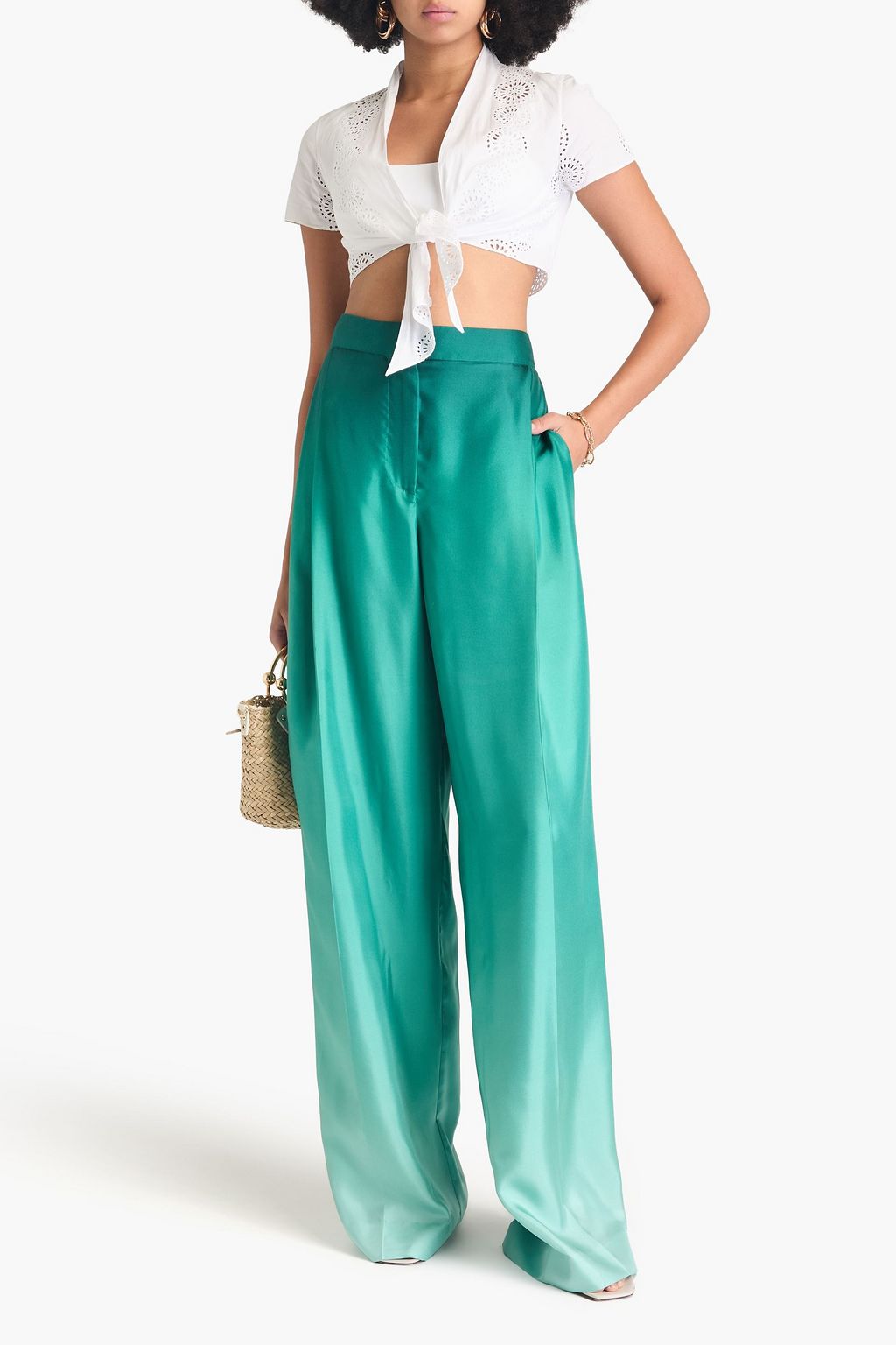 OSCAR DE LA RENTA Pleated dégradé silk-twill wide-leg pants