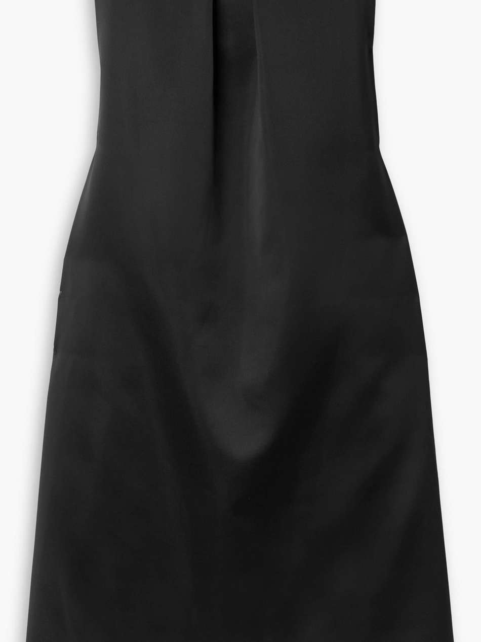 strapless pleated duchesse-satin midi dress