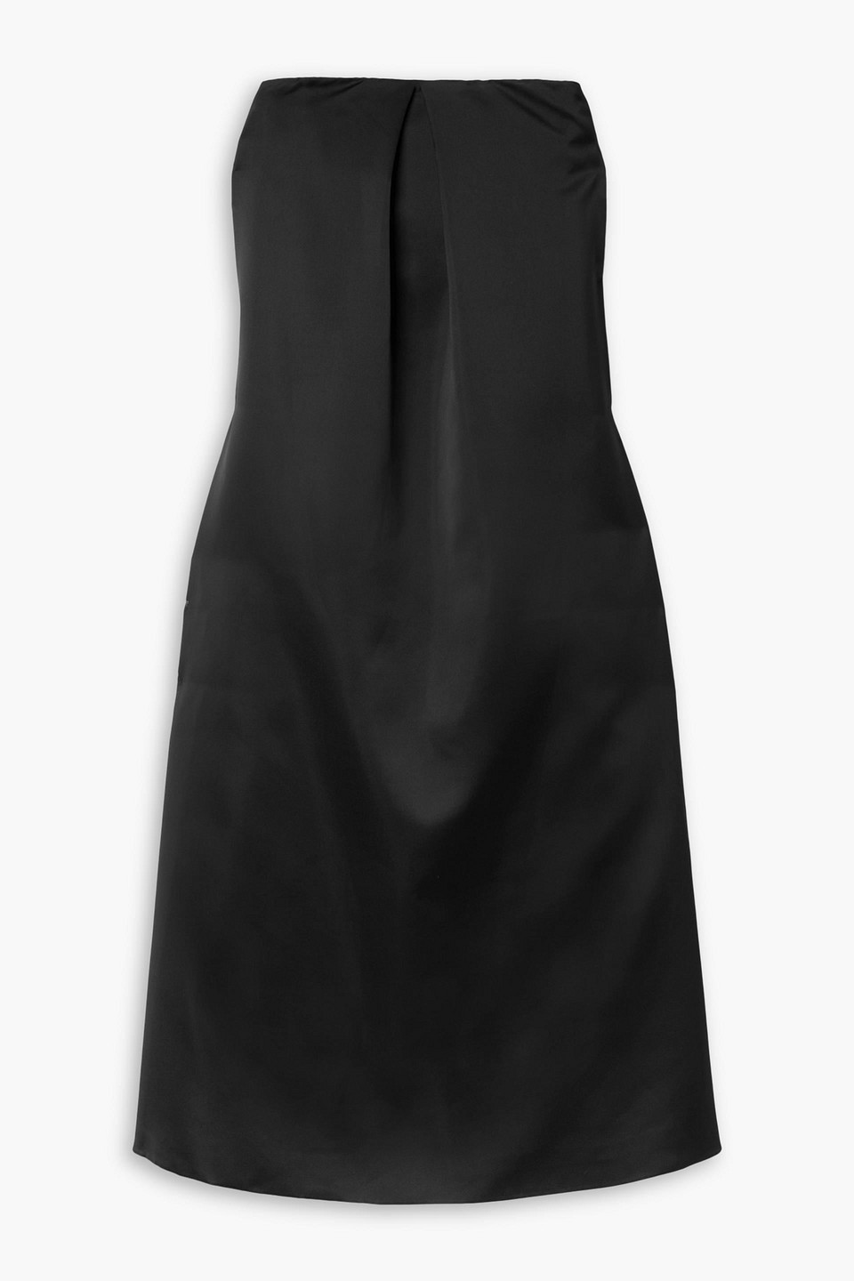 Co Strapless Pleated Duchesse-satin Midi Dress In Black