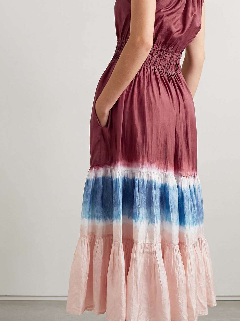 nevaeh gathered tie-dyed silk-crepe midi dress