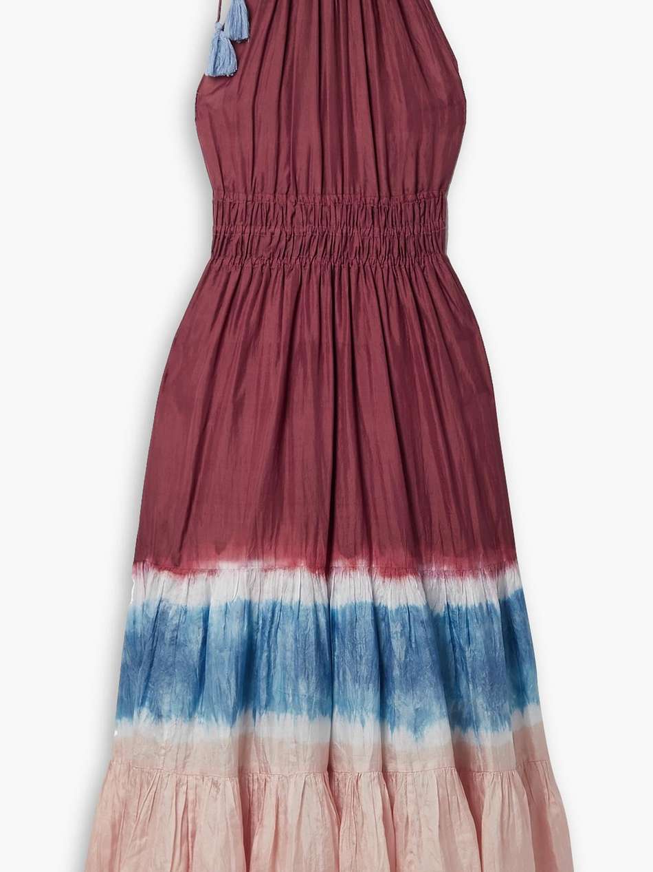 nevaeh gathered tie-dyed silk-crepe midi dress