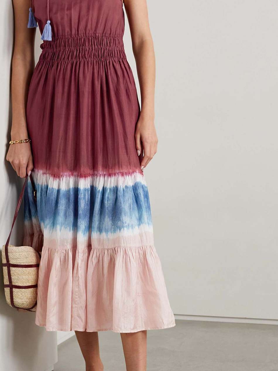 nevaeh gathered tie-dyed silk-crepe midi dress