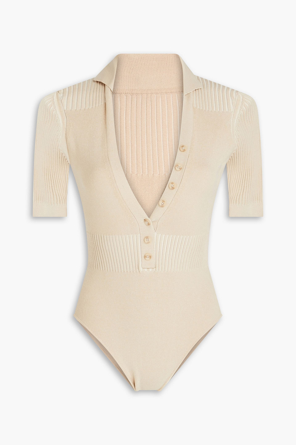 Jacquemus Yauco Ribbed-knit Bodysuit In Beige