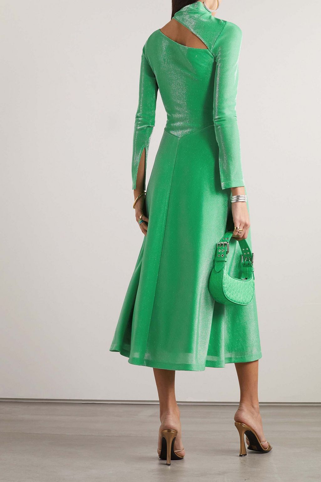 ROTATE BIRGER CHRISTENSEN メタリックストレッチ ジャージー カットアウト ミディワンピース
