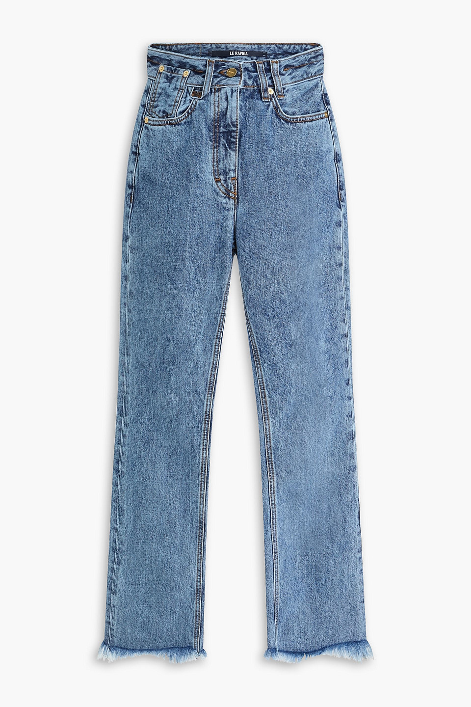 Jacquemus Wide Leg High Rise Jeans With Contrast Stitching In Mid Denim