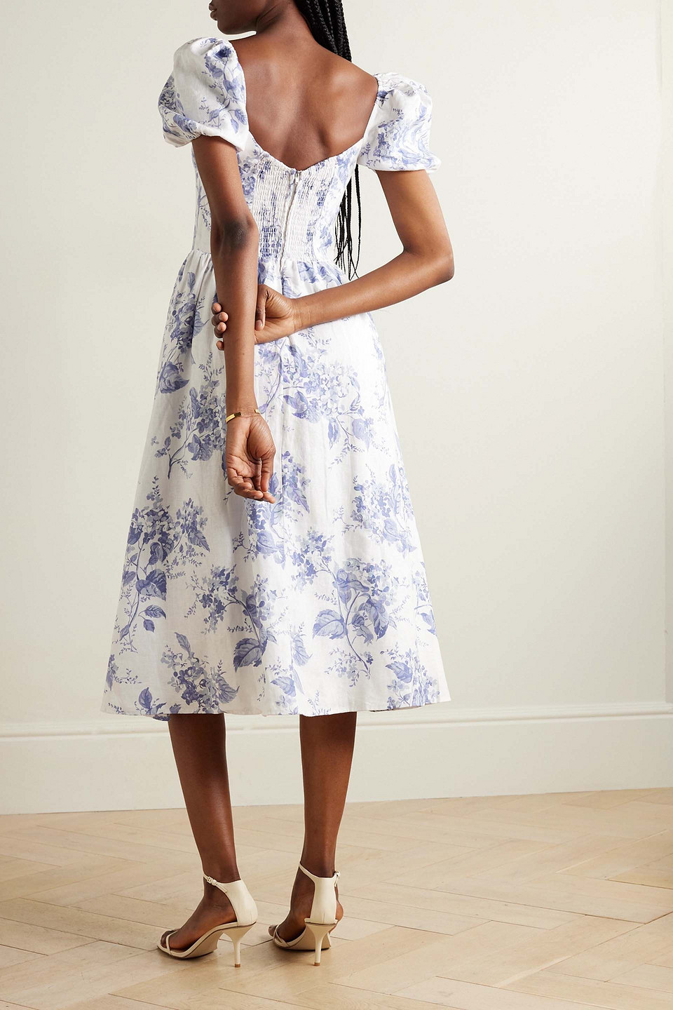 Reformation Davila shirred floral-print linen midi dress | Smart Closet