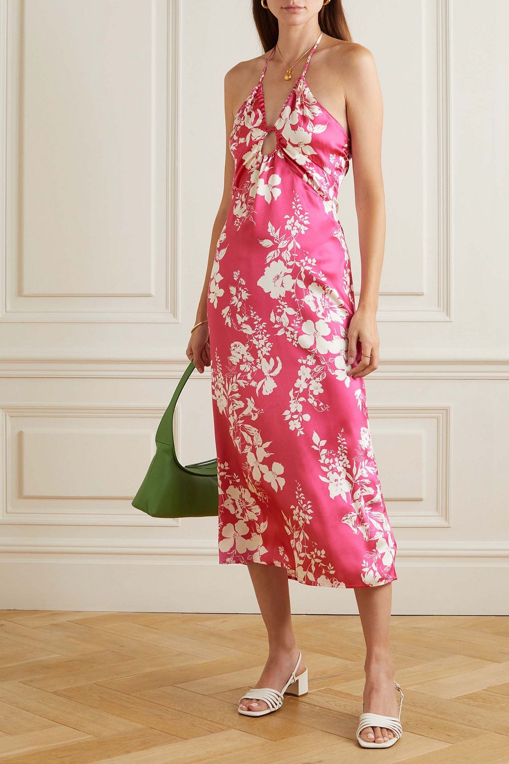 REFORMATION Antoni Neckholder-Midikleid aus Seidensatin mit Blumenprint