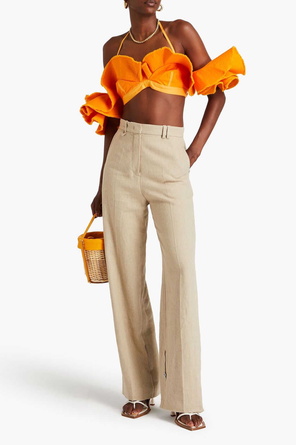 JACQUEMUS بلوزة من الكنفا القطني بتصميم مكشوف الكتفين