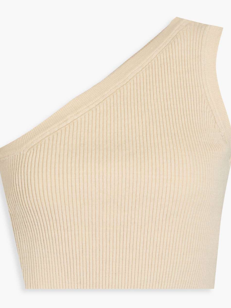 ascu cropped one-shoulder linen-blend top