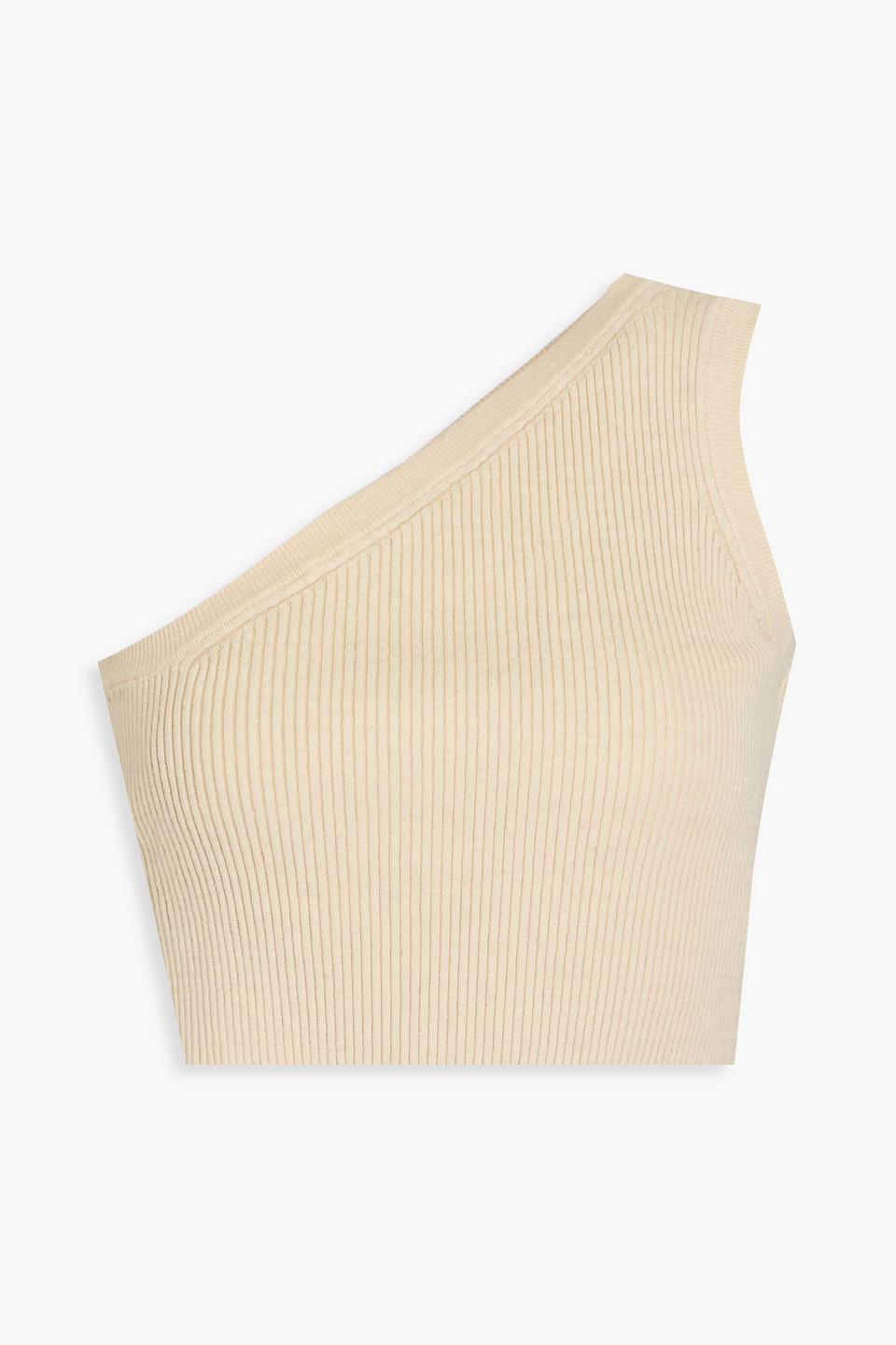 Jacquemus Ascu Cropped One-shoulder Linen-blend Top In Beige