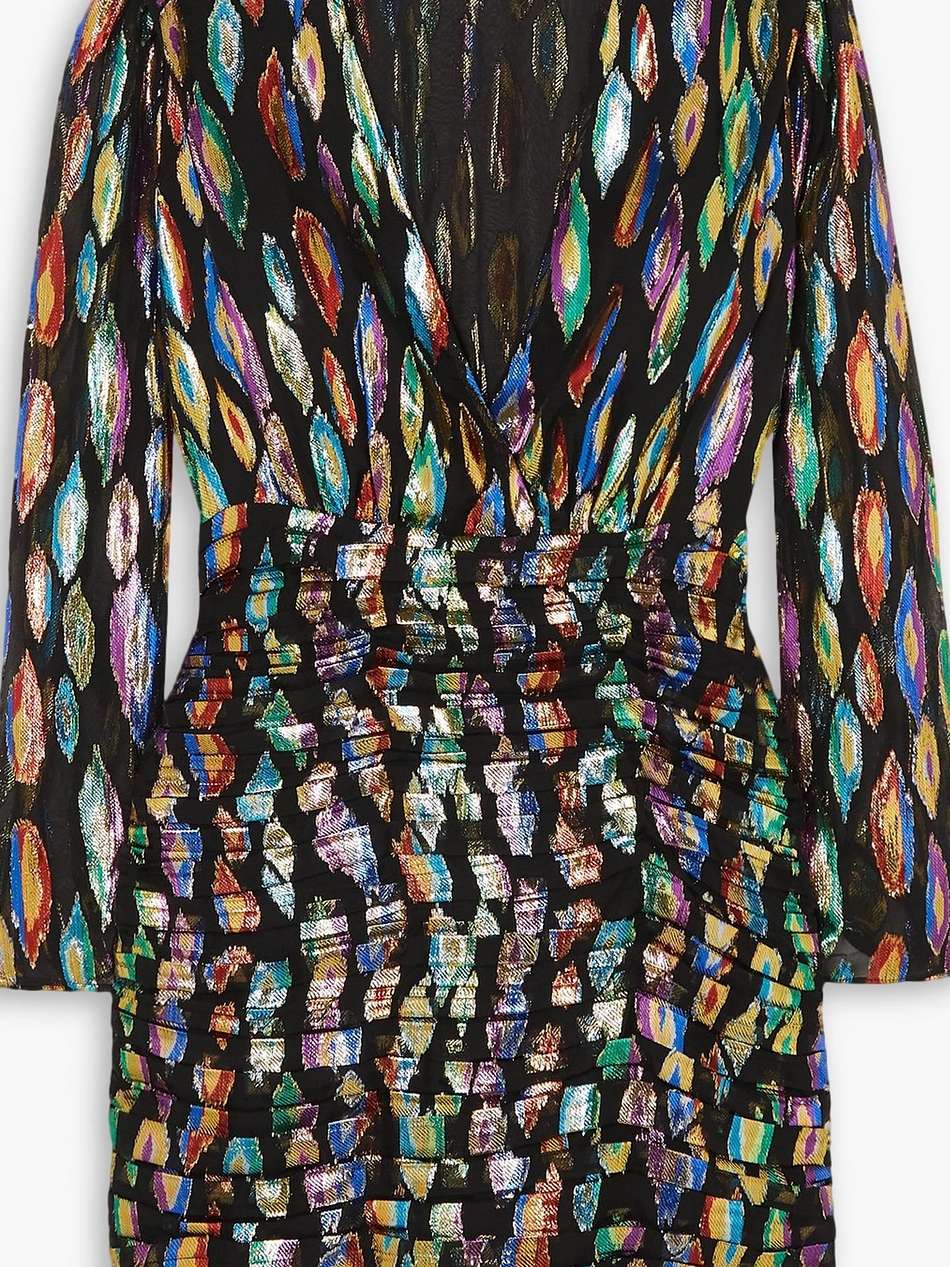 golden metallic fil coupé silk-blend chiffon mini dress