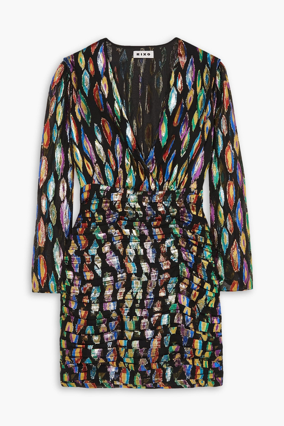 Rixo London Golden Metallic Fil Coupé Silk-blend Chiffon Mini Dress In Black