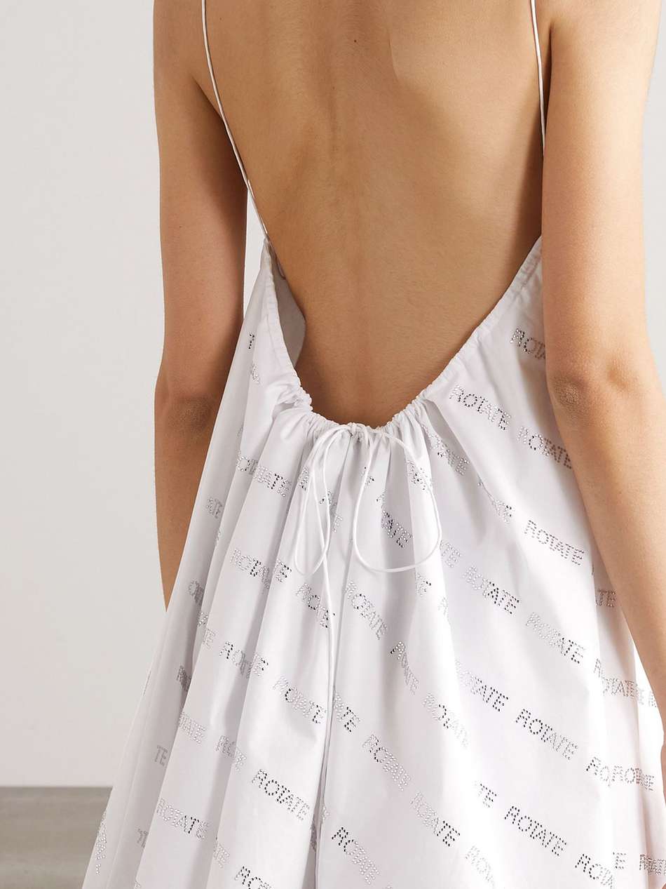 open-back crystal-embellished cotton-poplin dress