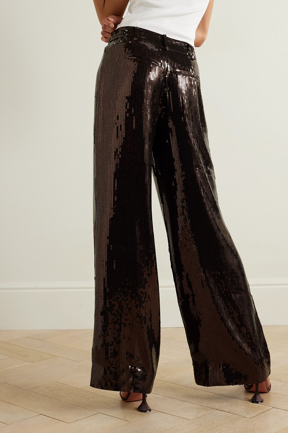 RETROFÉTE TRINITY SEQUINED CREPE WIDE-LEG PANTS