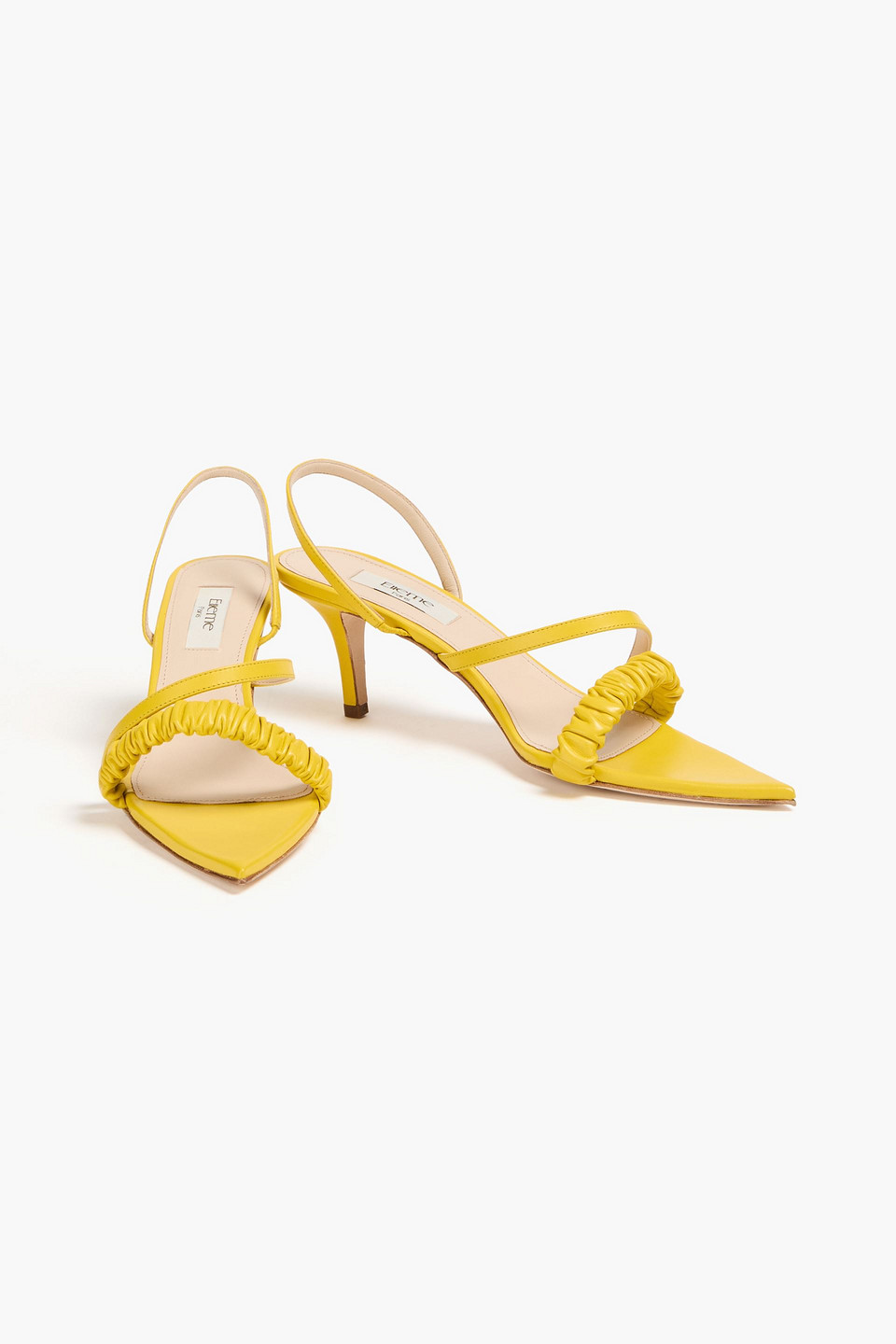 ELLEME RUCHED LEATHER SLINGBACK SANDALS