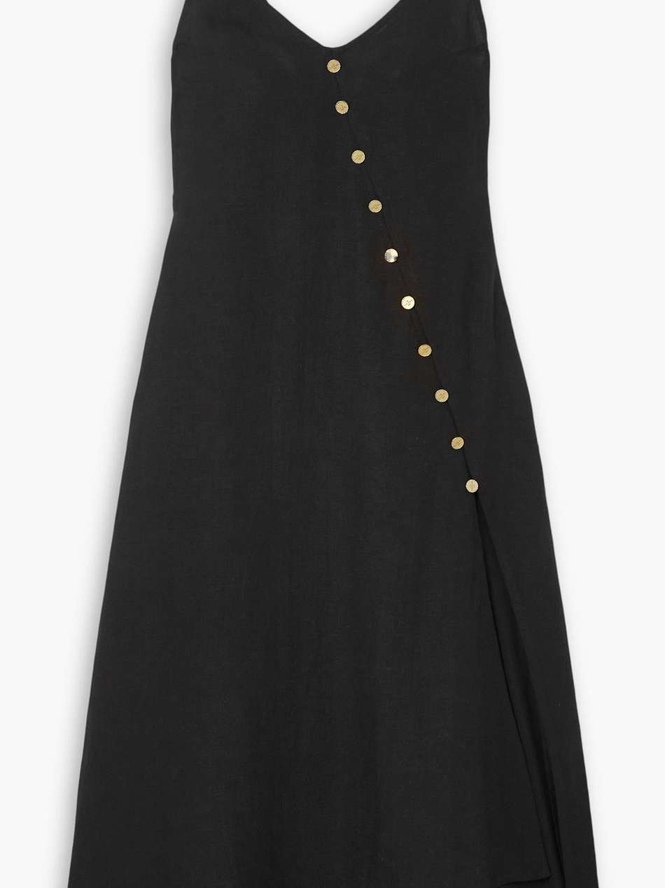 rafah asymmetric button-embellished linen midi dress