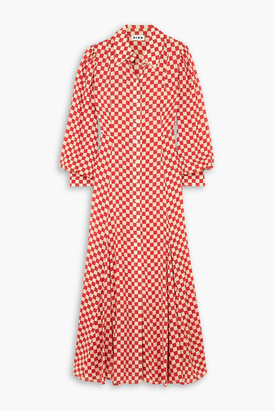 RIXO LONDON MADDISON CHECKED WOVEN MIDI SHIRT DRESS