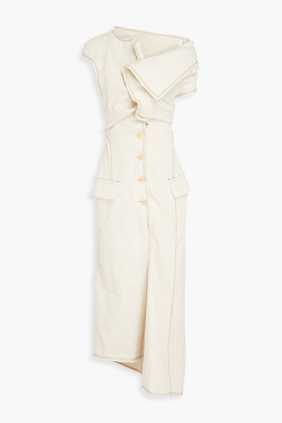 Jacquemus Camargue Asymmetric Linen And Silk-blend Maxi Dress In Light Beige