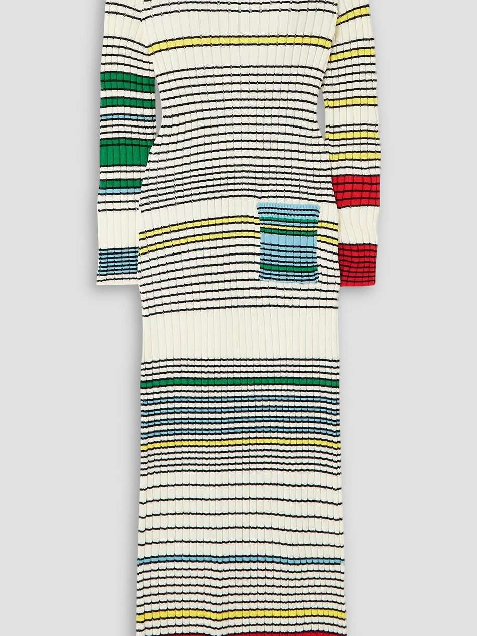 striped ribbed cotton-blend maxi dress