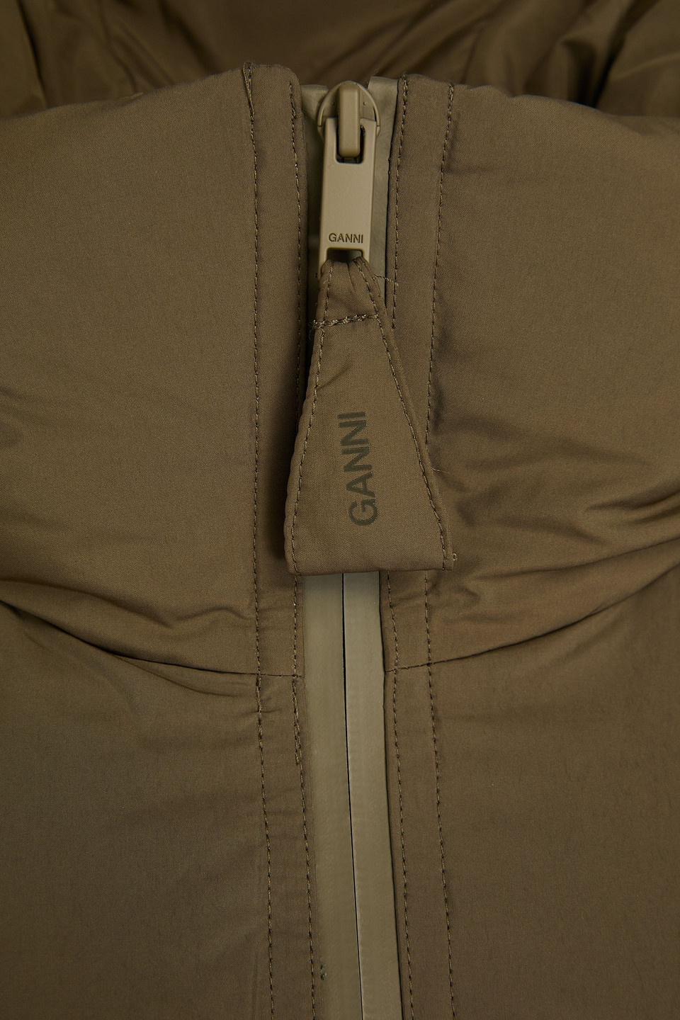 Shop Ganni Quilted Shell Hooded Jacket In Army Green
