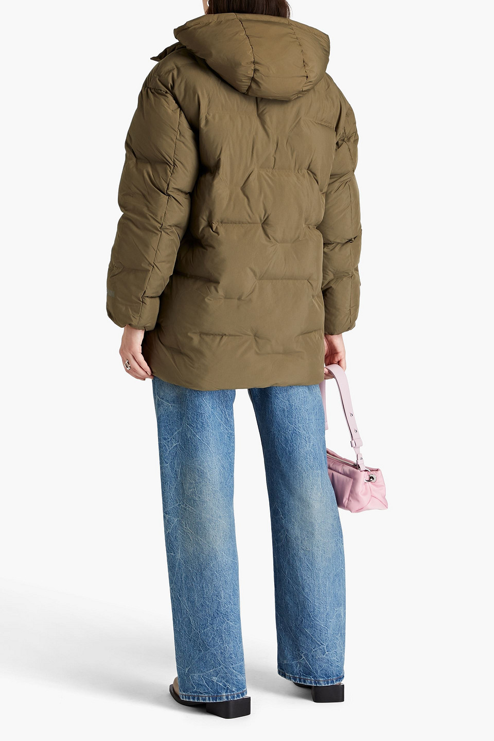 Shop Ganni Quilted Shell Hooded Jacket In Army Green