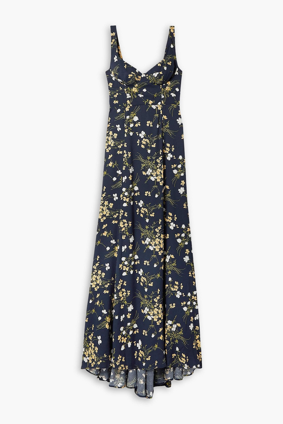 Reformation Lecce Printed Crepe Maxi Dress In Navy