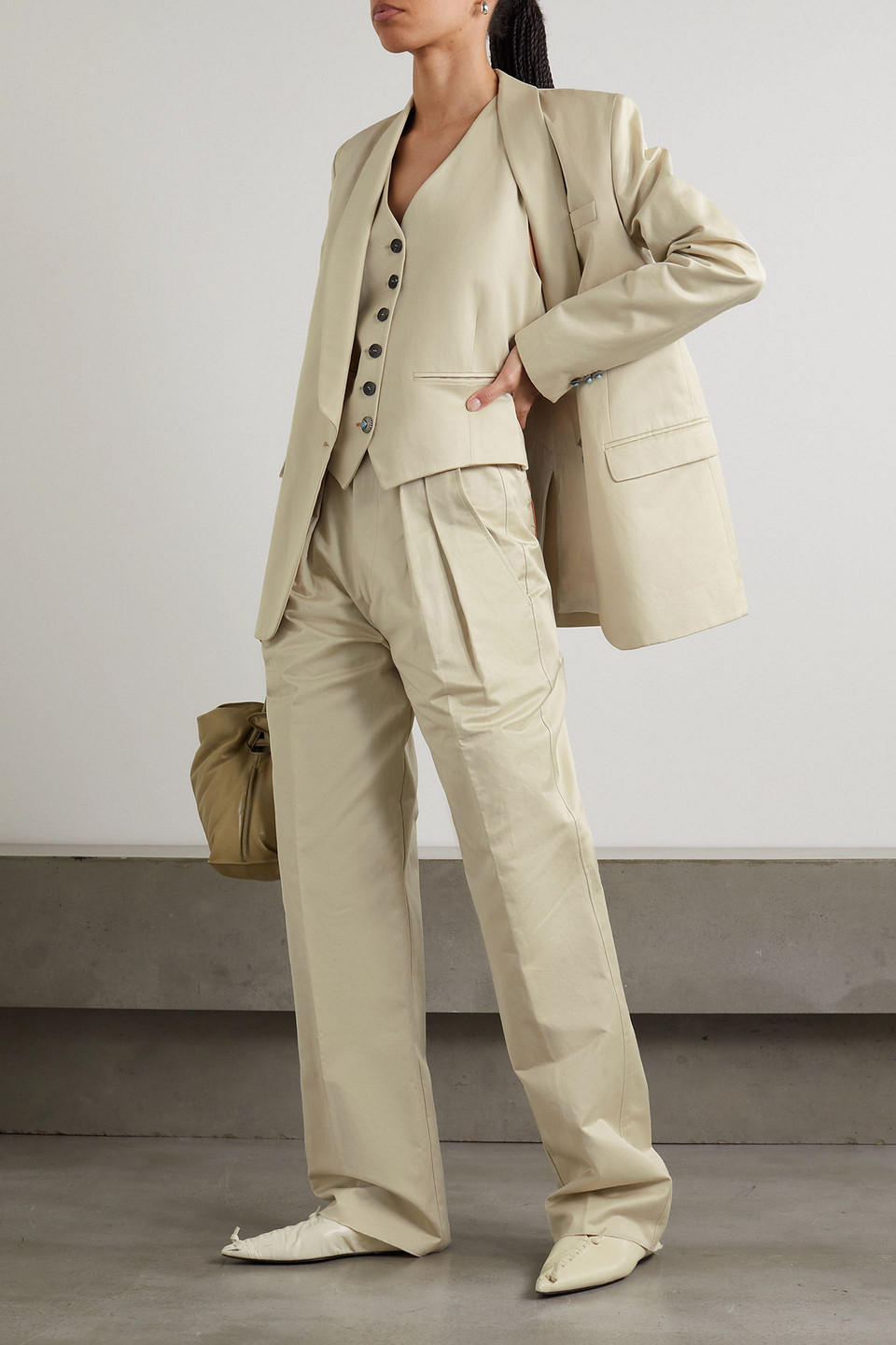 Fortela Janet Pleated Cotton-twill Straight-leg Pants In Beige