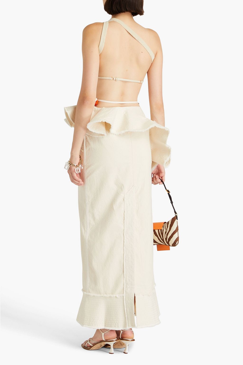 JACQUEMUS La Jupe ruffled embellished cotton maxi skirt