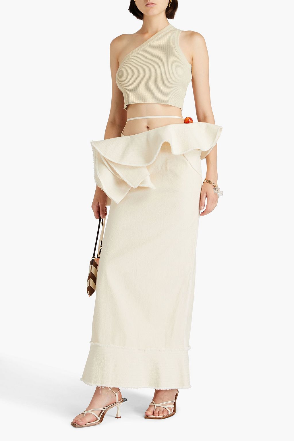 JACQUEMUS La Jupe ruffled embellished cotton maxi skirt