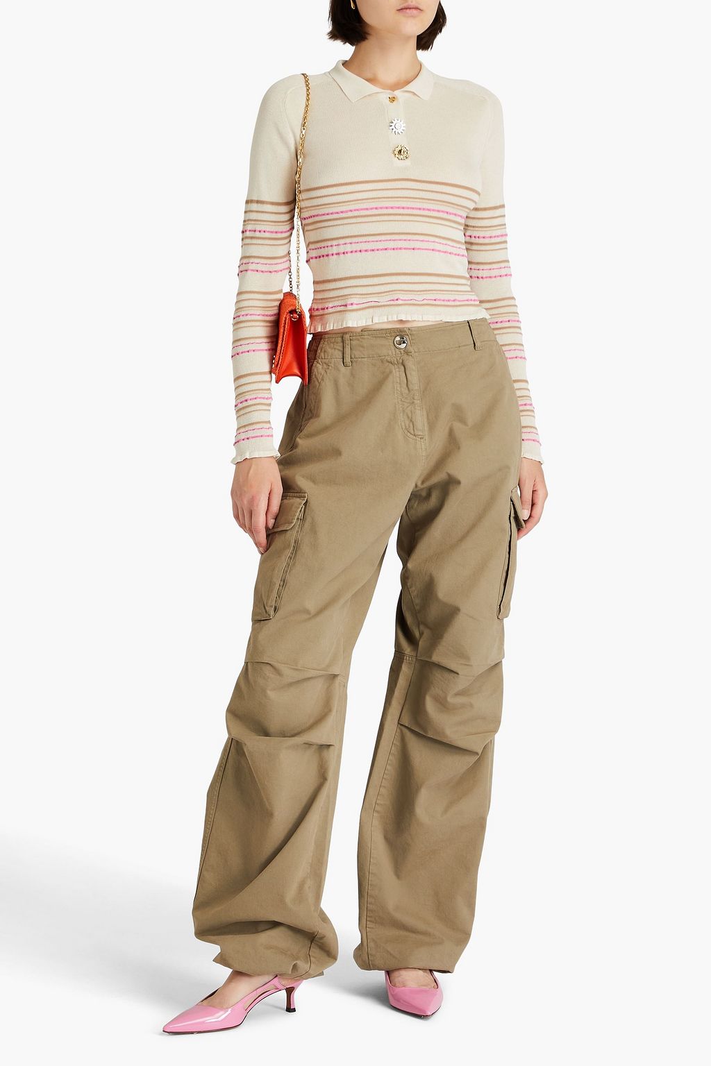 JACQUEMUS قميص بولو قصير ومخطط بتصميم محبوك