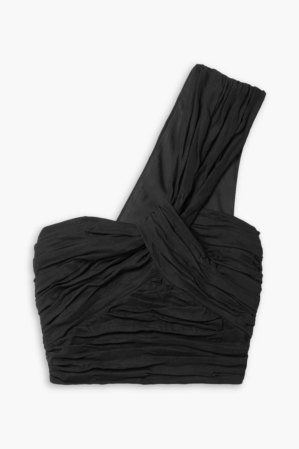 A.l.c Apollo One-shoulder Cropped Gathered Linen-blend Top In Black