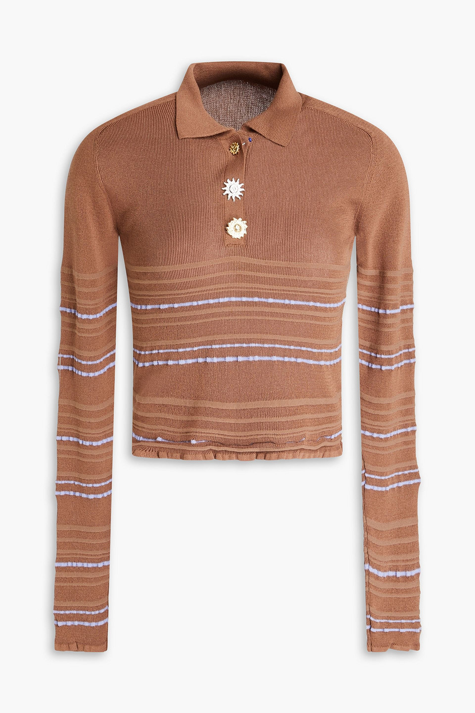 Cropped striped knitted polo shirt