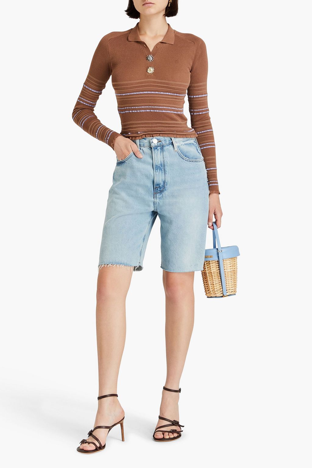 JACQUEMUS قميص بولو قصير ومخطط بتصميم محبوك