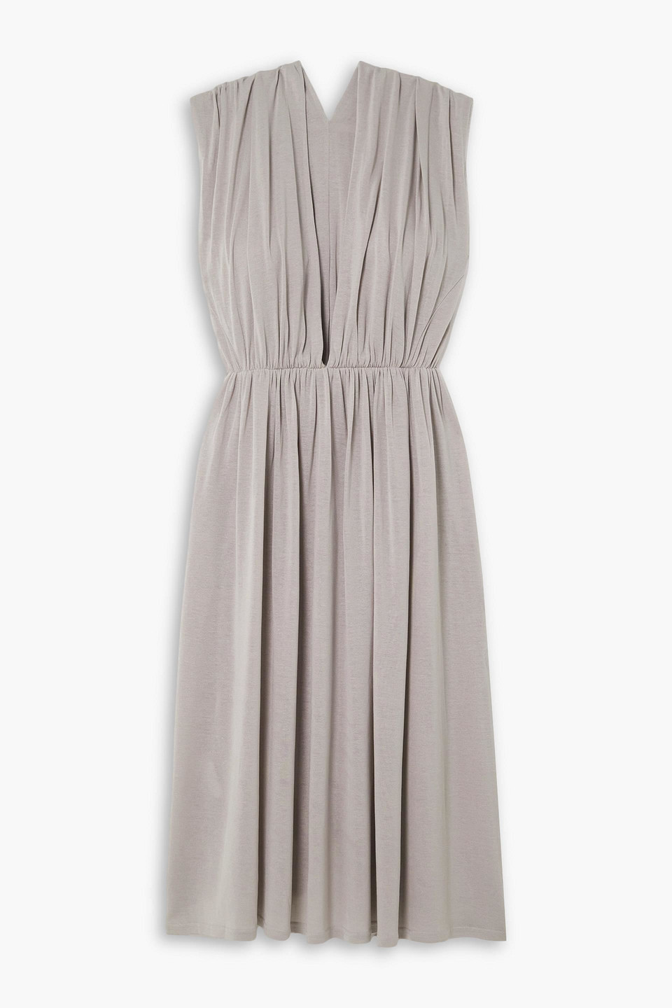 Ninety Percent Acro Gathered Tencel™ Lyocell Midi Dress In Stone