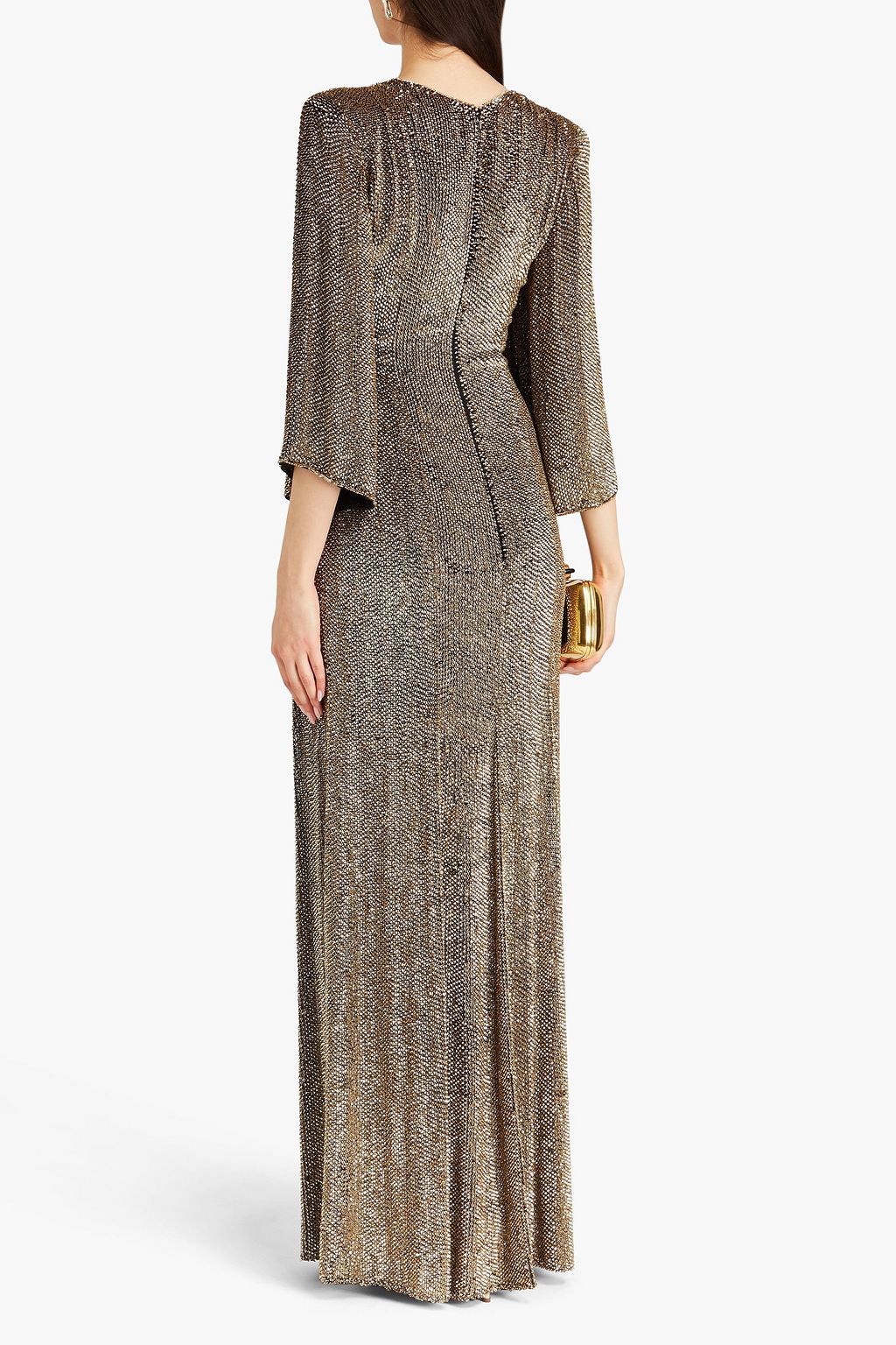 JENNY PACKHAM فستان سهرة بتصميم ملفوف من الحرير الصيني المزركش