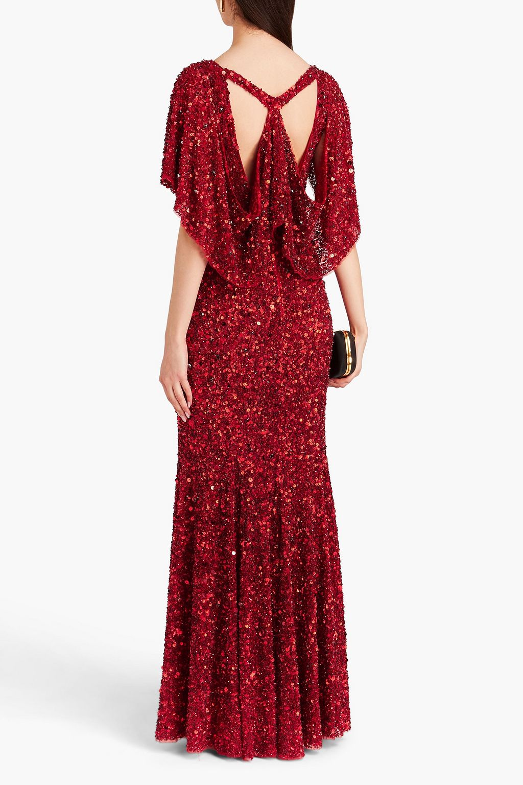 JENNY PACKHAM فستان سهرة مصنوع من التول بأسلوب الكاب وبتصميم مزركش