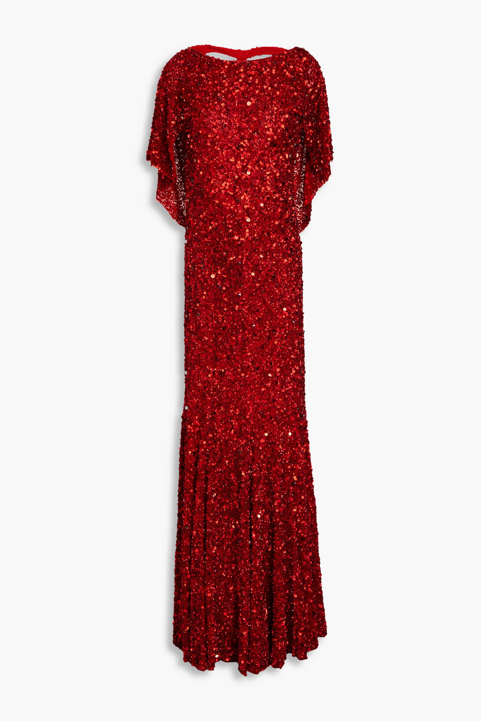 Jenny Packham - Draped embellished cutout mesh gown - Red - UK 10
