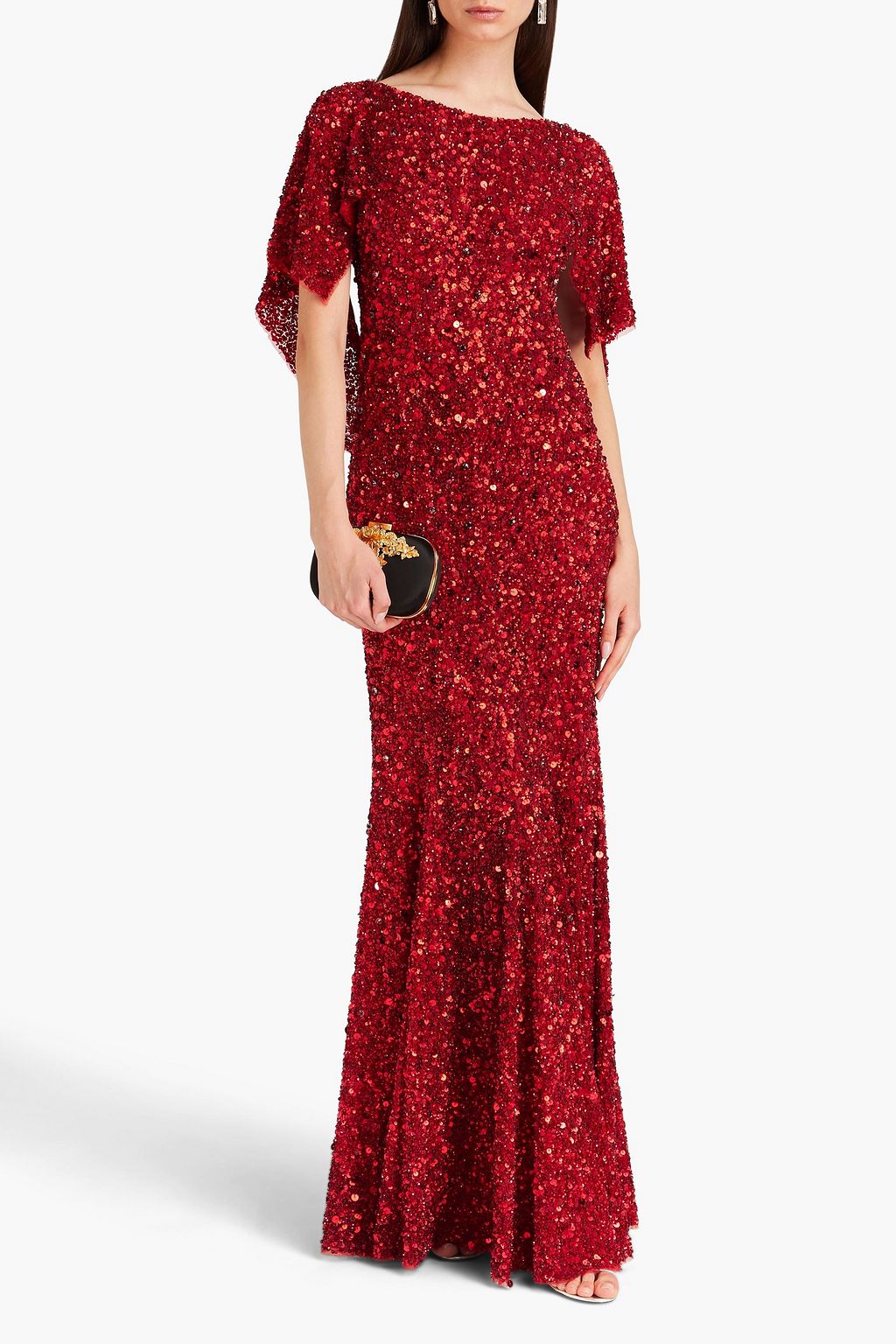 JENNY PACKHAM فستان سهرة مصنوع من التول بأسلوب الكاب وبتصميم مزركش