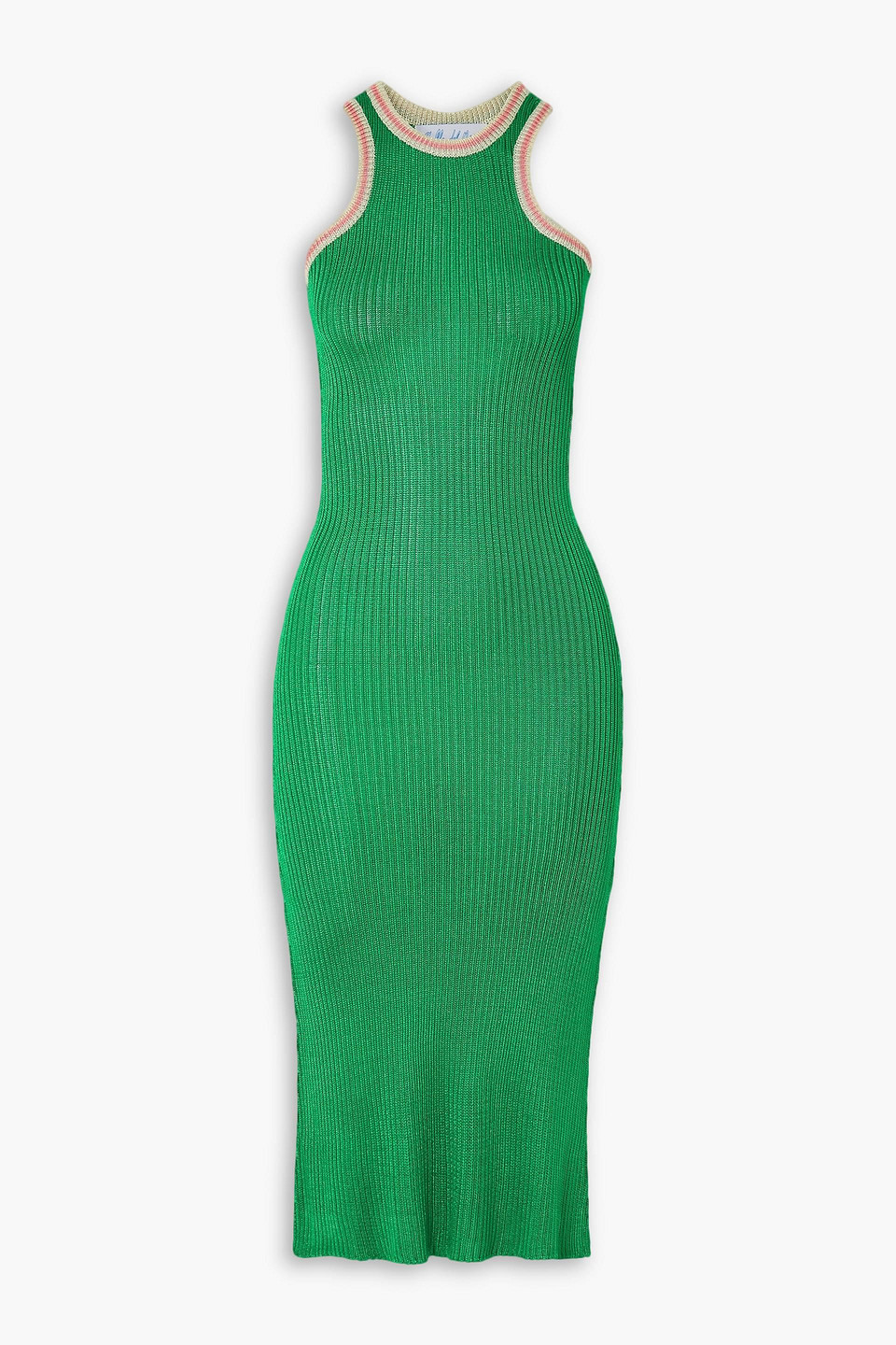 Calle Del Mar Striped Ribbed-knit Midi Dress In Green