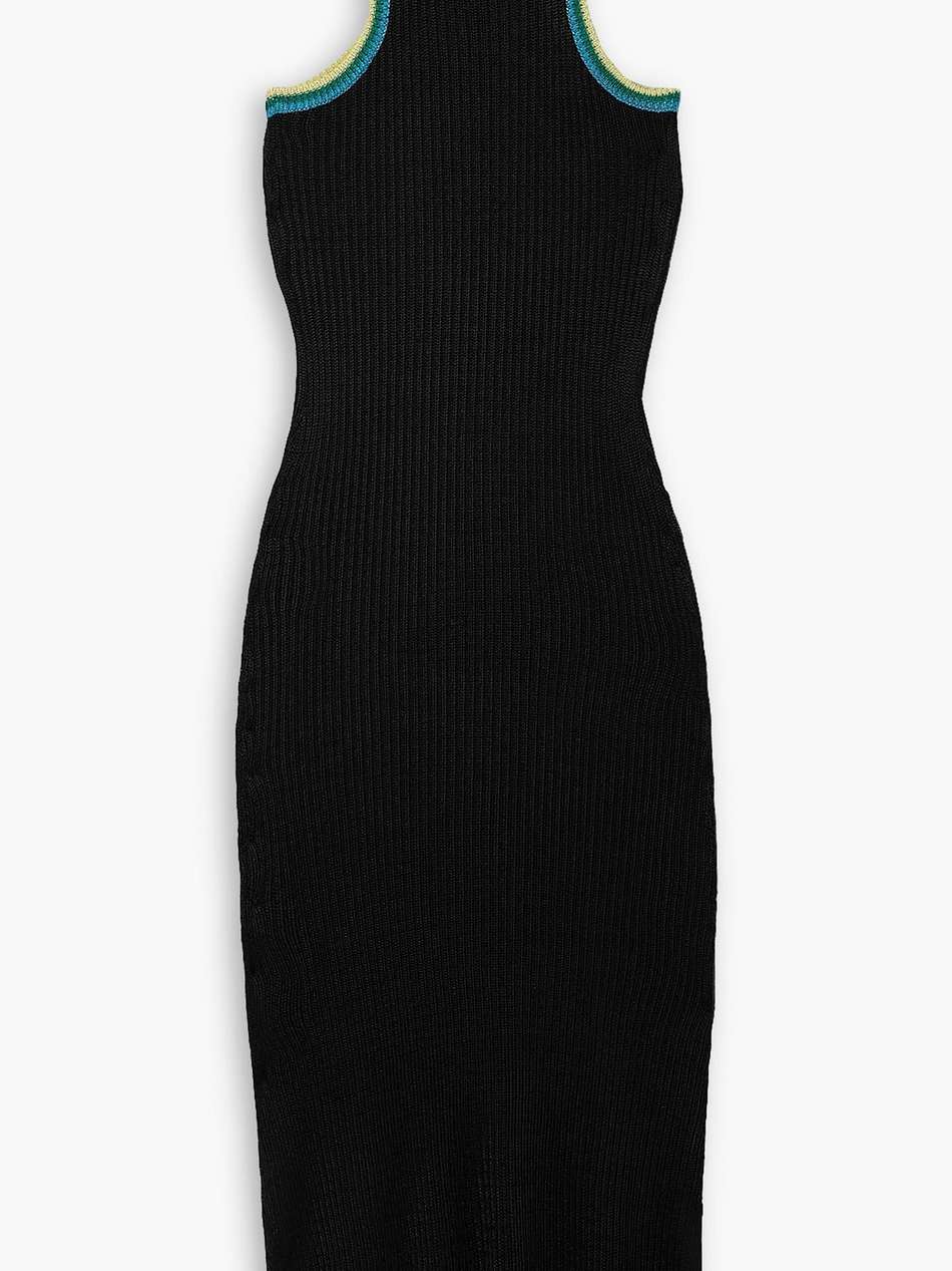 striped ribbed-knit midi dress