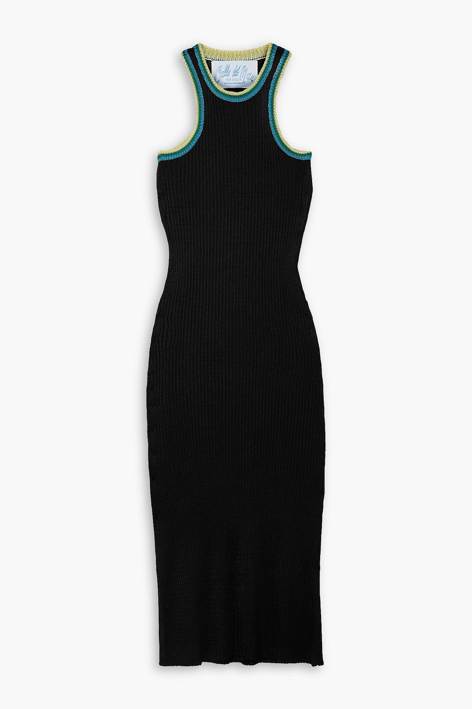 Calle Del Mar Striped Ribbed-knit Midi Dress In Black
