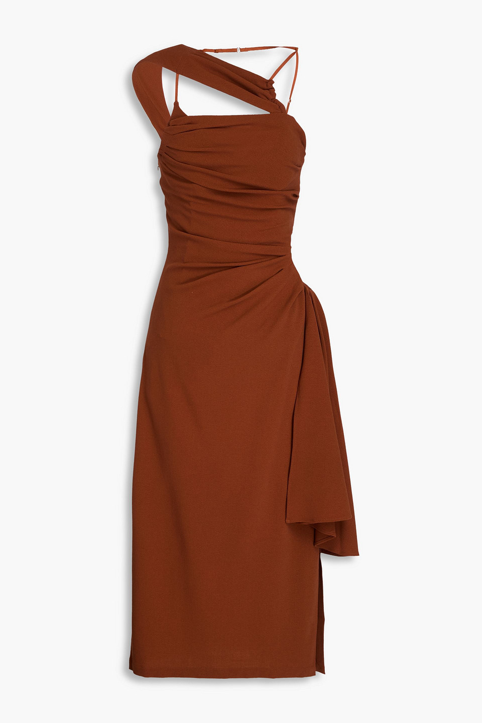 Jacquemus - Cutout draped wool-blend crepe midi dress - Brown - FR 34