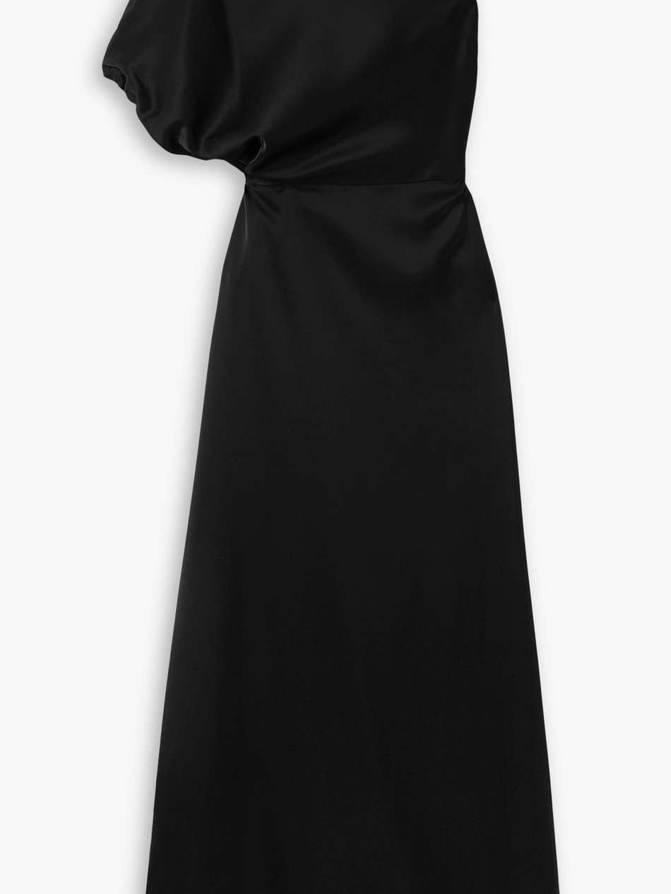 one-shoulder draped satin gown