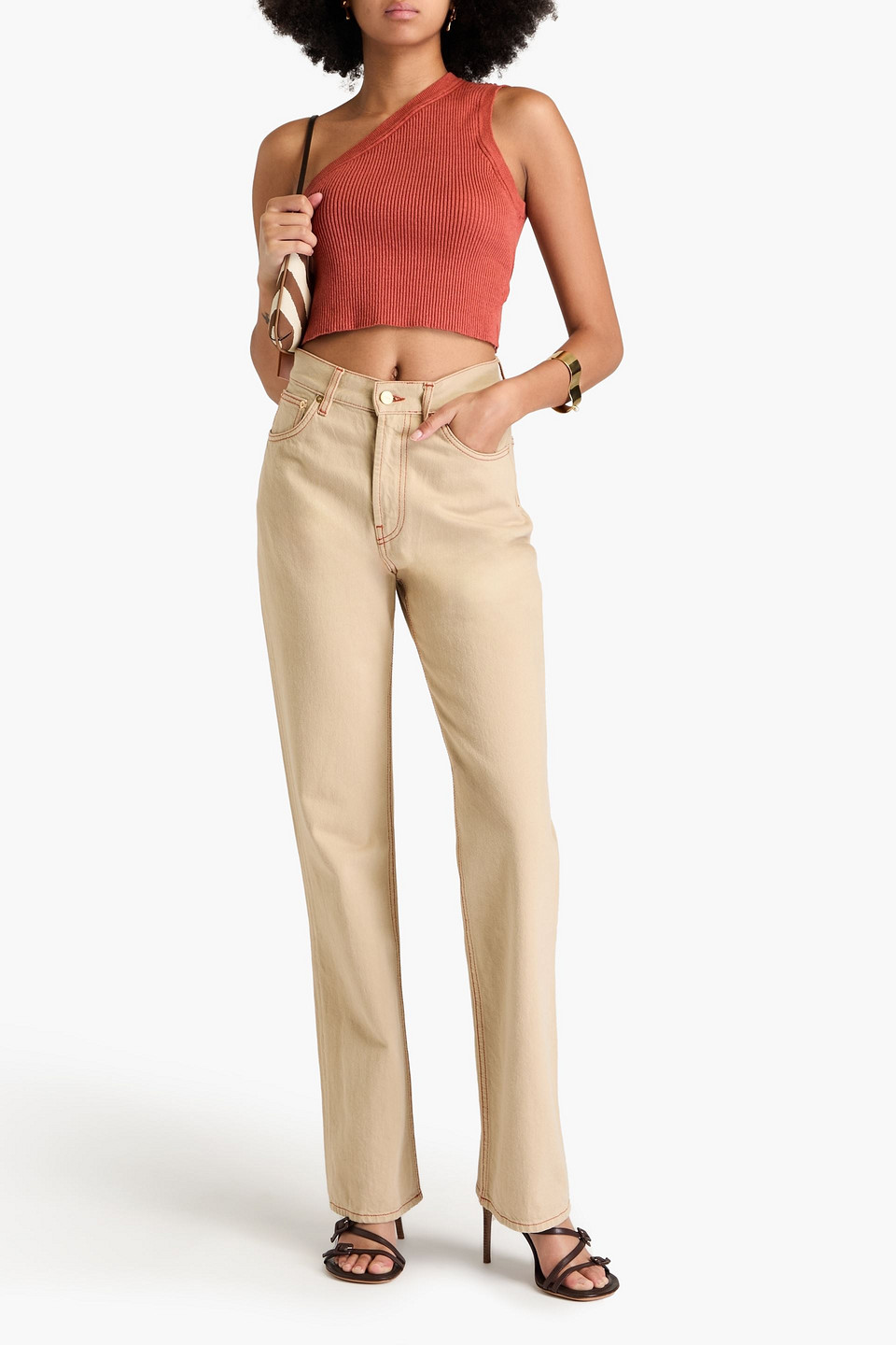 Shop Jacquemus Le De Nimes High-rise Bootcut Jeans In Beige
