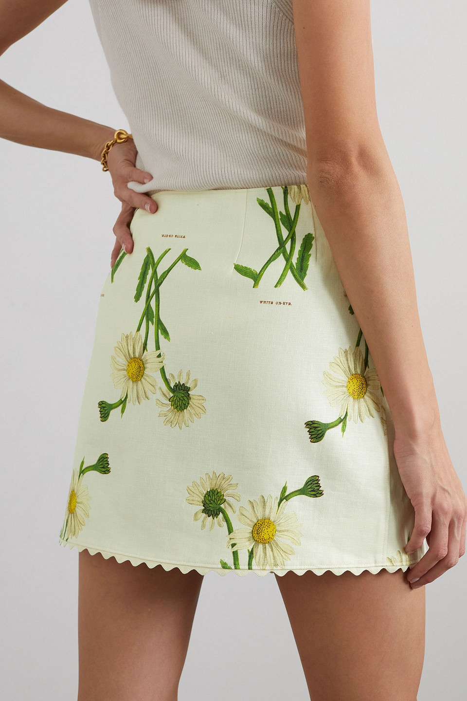 Oroton Field Daisy Wrap-effect Floral-print Linen Skirt In Pastel Yellow