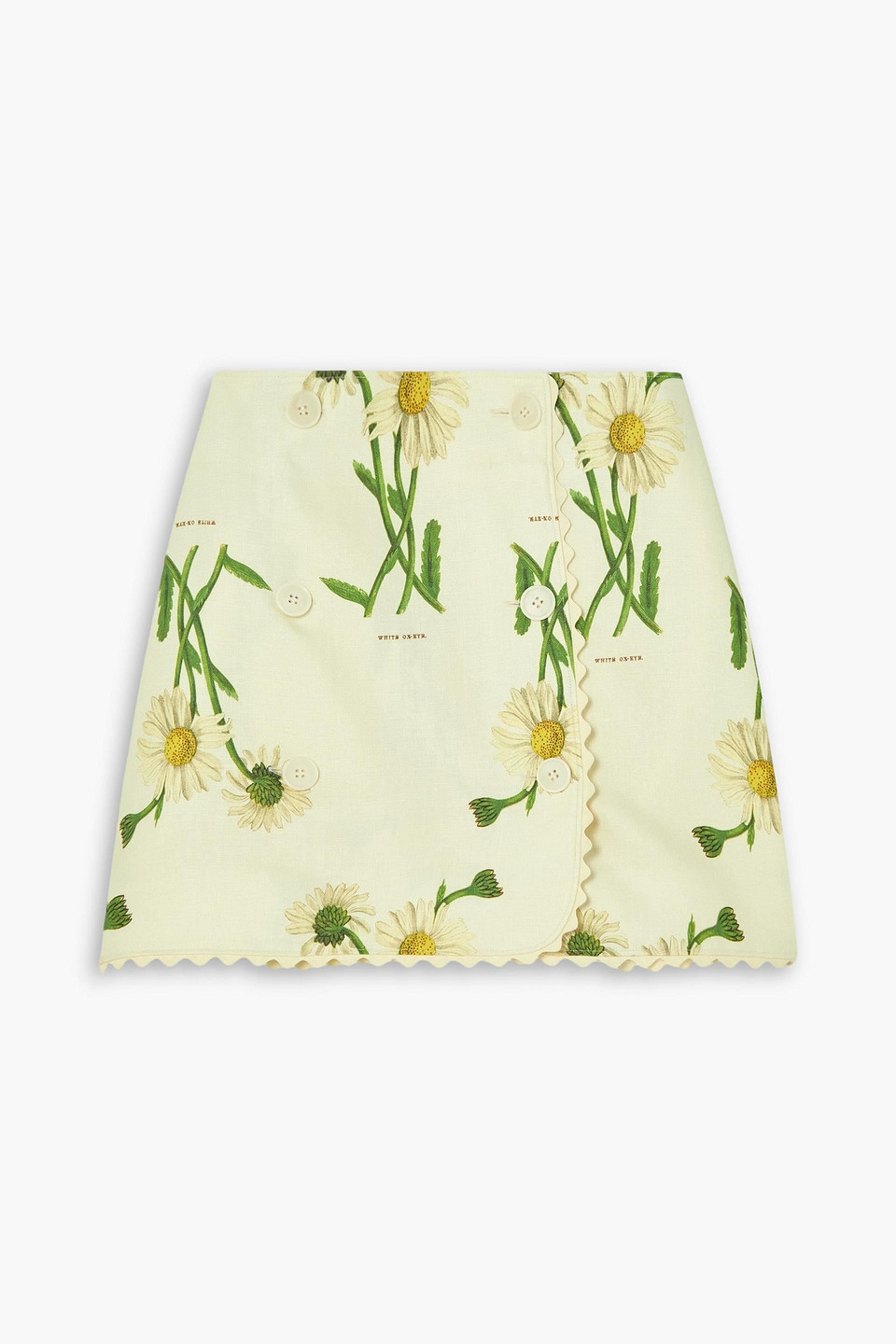 Oroton Field Daisy Wrap-effect Floral-print Linen Skirt In Pastel Yellow